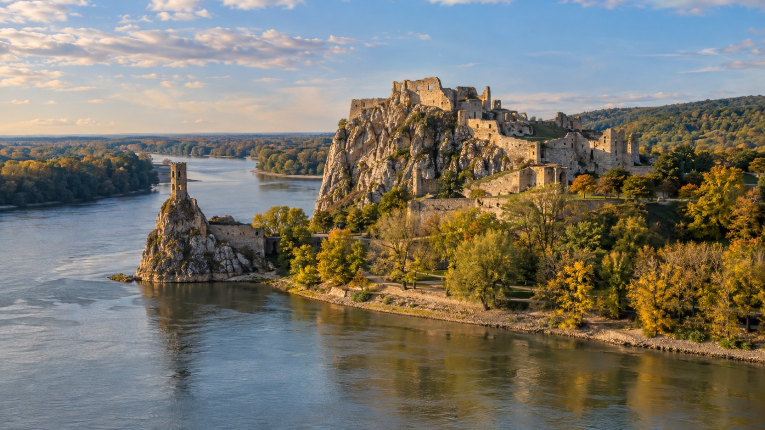 Hrad Devín nad riekou v jesennej krajine